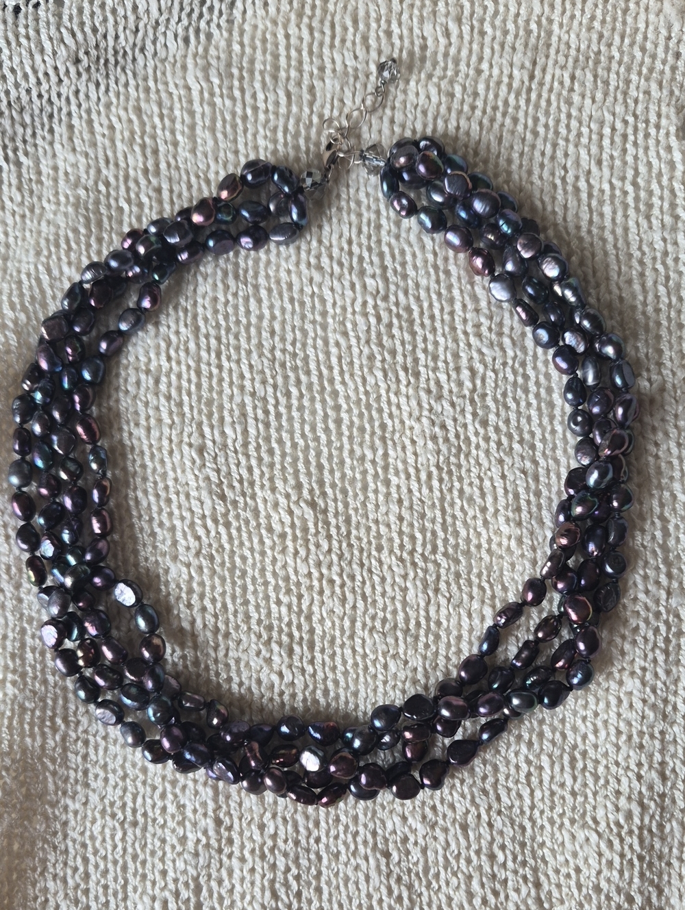 Multi-Strand Iridescent Black Pearl Necklace - Unbranded